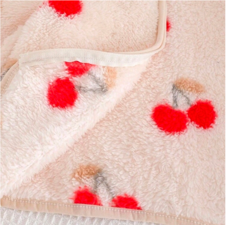 Giubbino Caldo in Pile Teddy (Crema) con Zip e Stampa Maxi Ciliegie 
