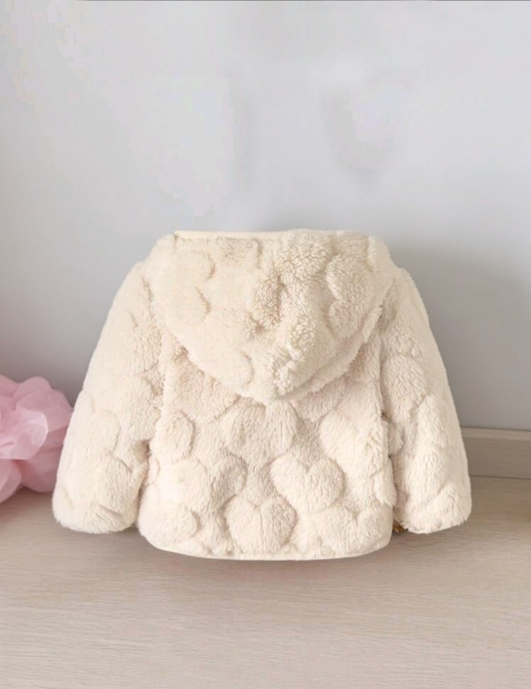 Giacca Calda in Pile a Cuori – Colore Crema Neutro 