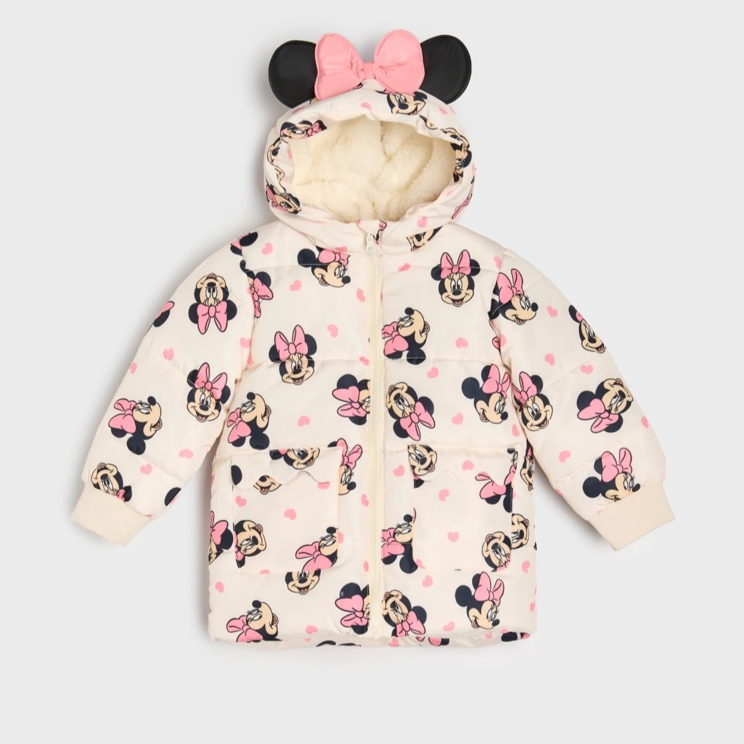 Giubbotto Imbottito Bambina Disney con Cappuccio Orecchie e Fiocco Minnie Mouse 