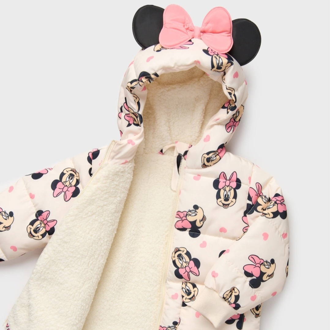 Giubbotto Imbottito Bambina Disney con Cappuccio Orecchie e Fiocco Minnie Mouse 