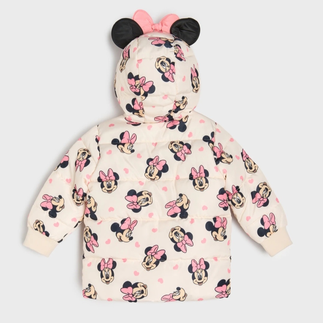 Giubbotto Imbottito Bambina Disney con Cappuccio Orecchie e Fiocco Minnie Mouse 
