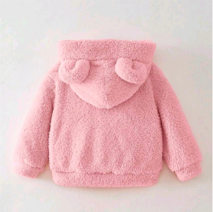 Felpa Calda Rosa con Cappuccio a Orecchie 3D e Applicazione Orsetto 