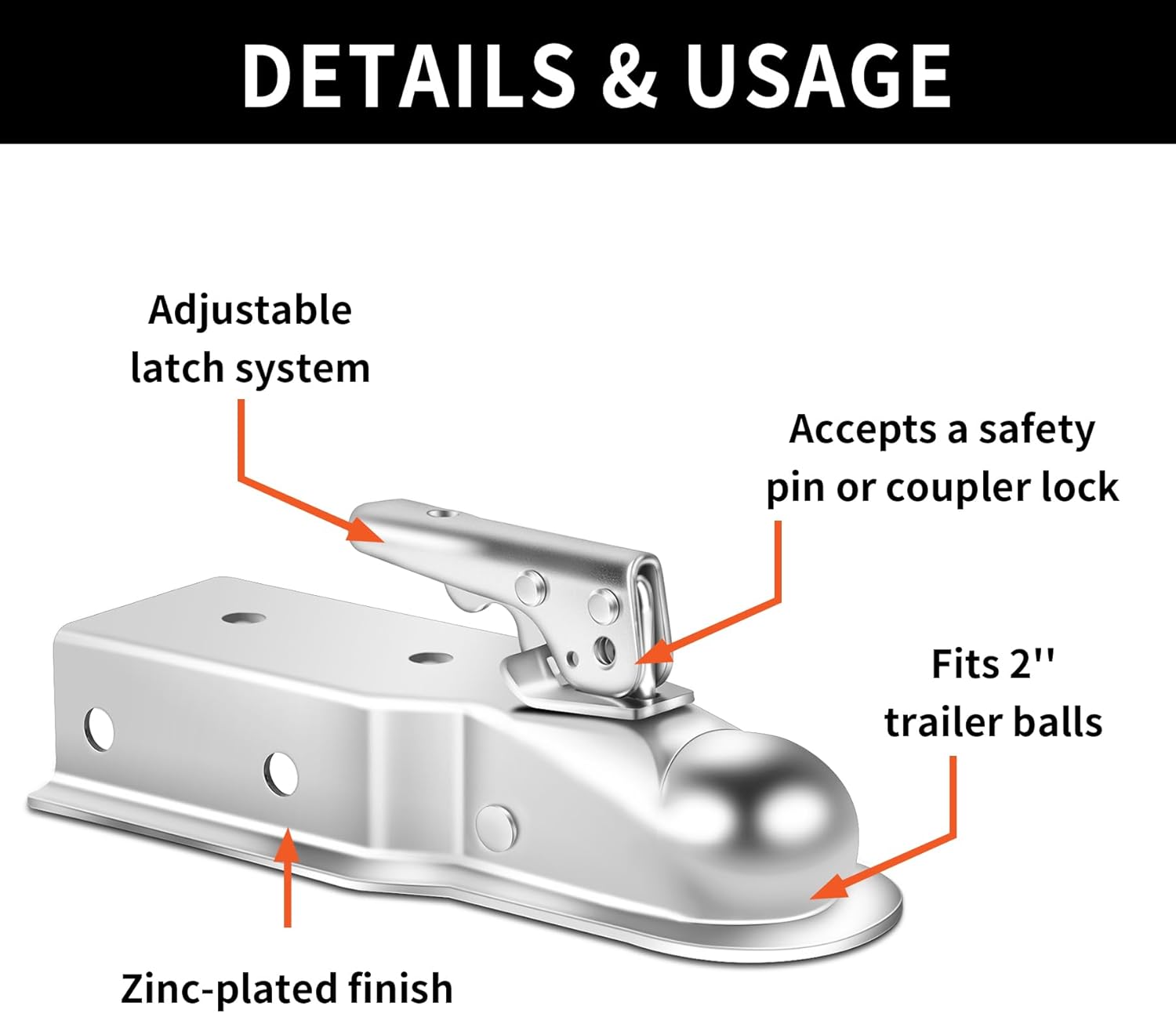 Trailer Coupler for 3" Channel, 2" Ball Trailer Tongue Coupler 3,500LBS