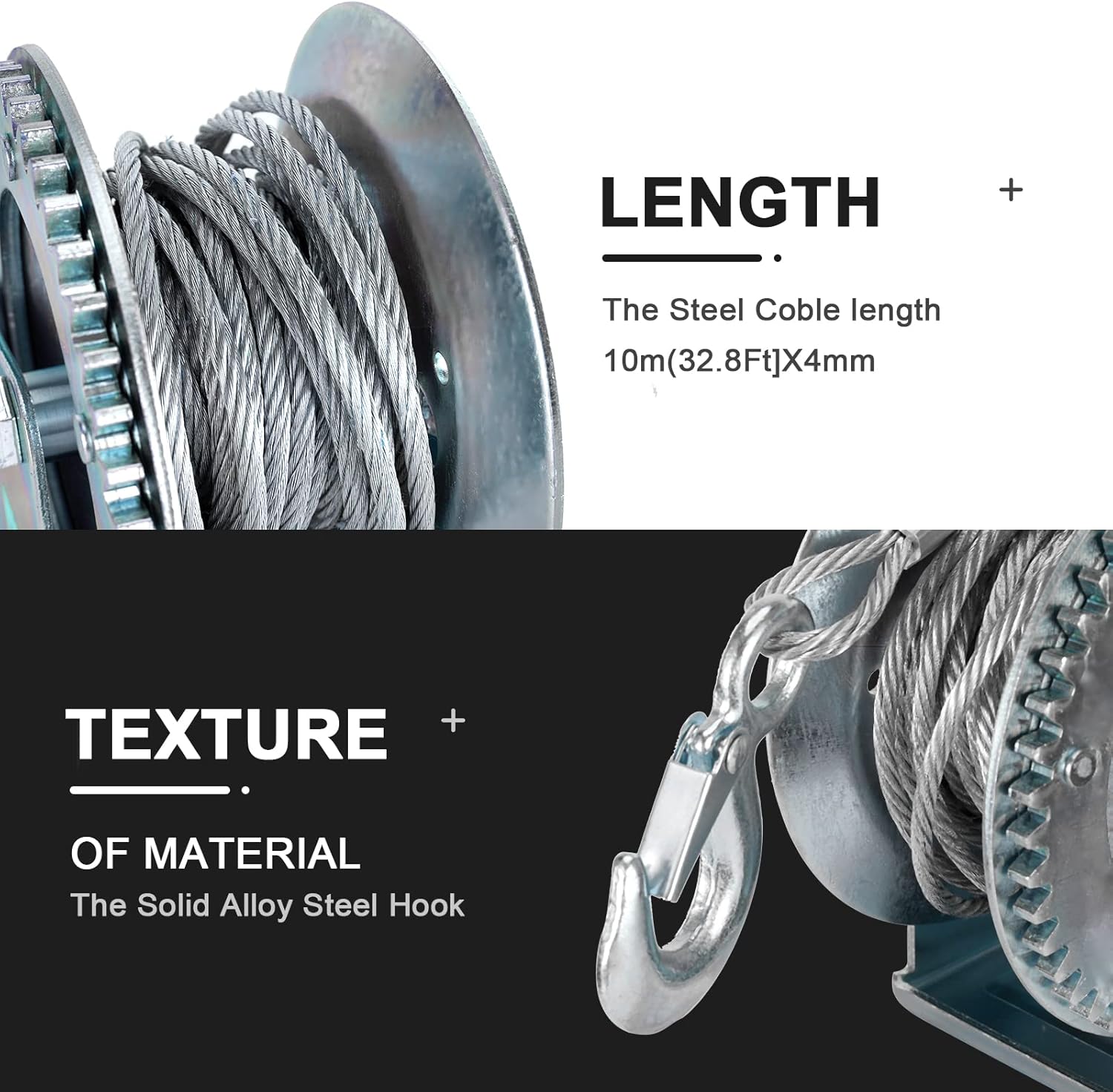 Heavy Duty Hand Winch 800 lbs with 32 ft Steel Wire Rope, Hand Crank Strap Gear Winch with Steel Wire, for ATVs Boats Trailers Trucks Auto Marine