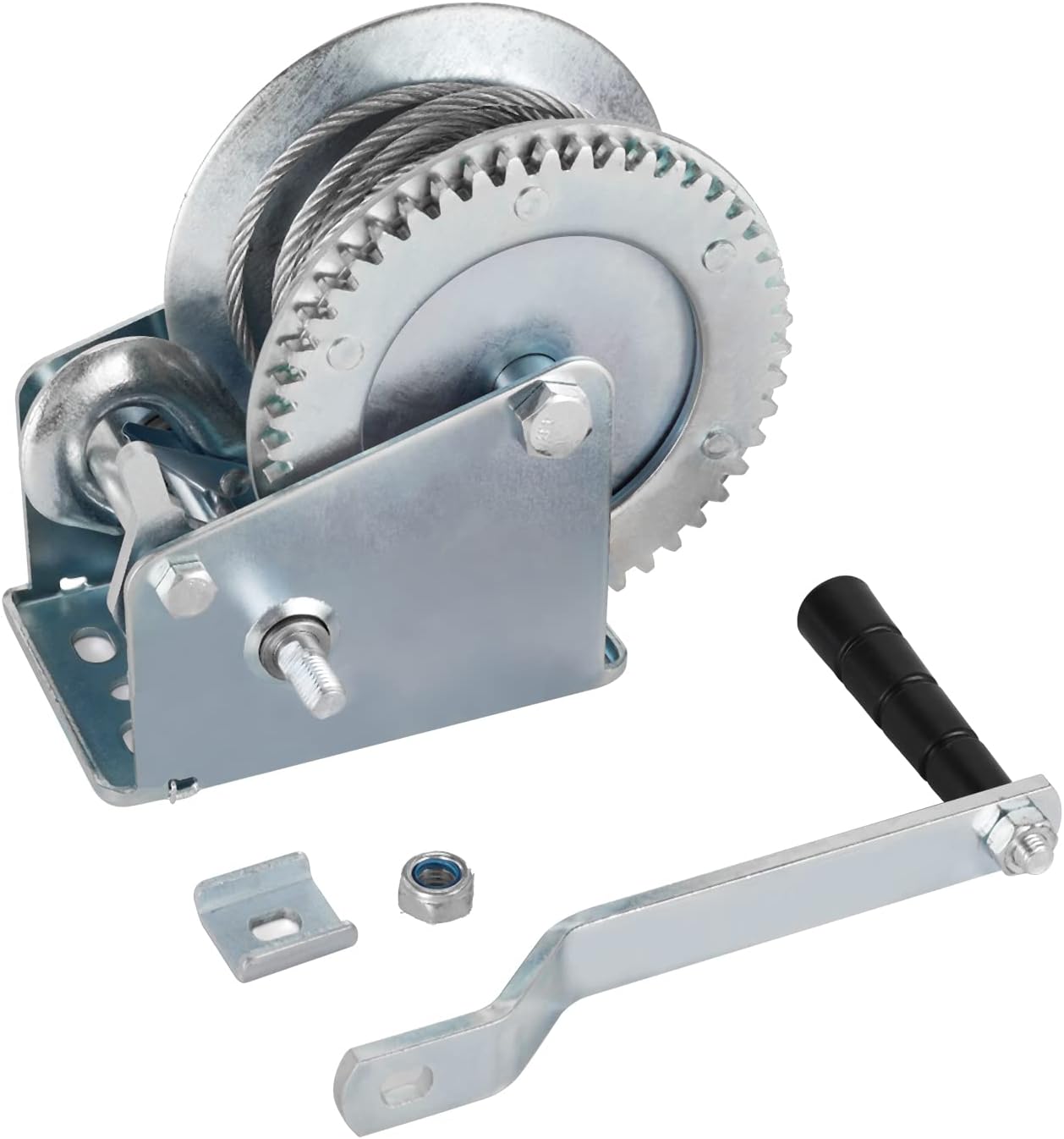 Heavy Duty Hand Winch 800 lbs with 32 ft Steel Wire Rope, Hand Crank Strap Gear Winch with Steel Wire, for ATVs Boats Trailers Trucks Auto Marine