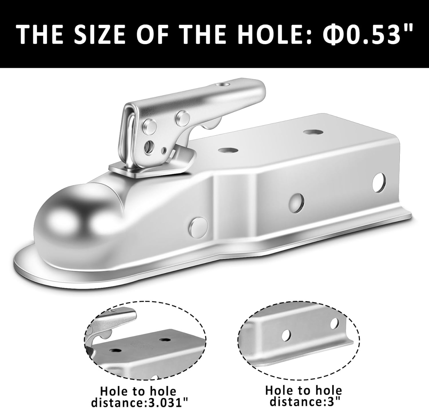Trailer Coupler for 3" Channel, 2" Ball Trailer Tongue Coupler 3,500LBS