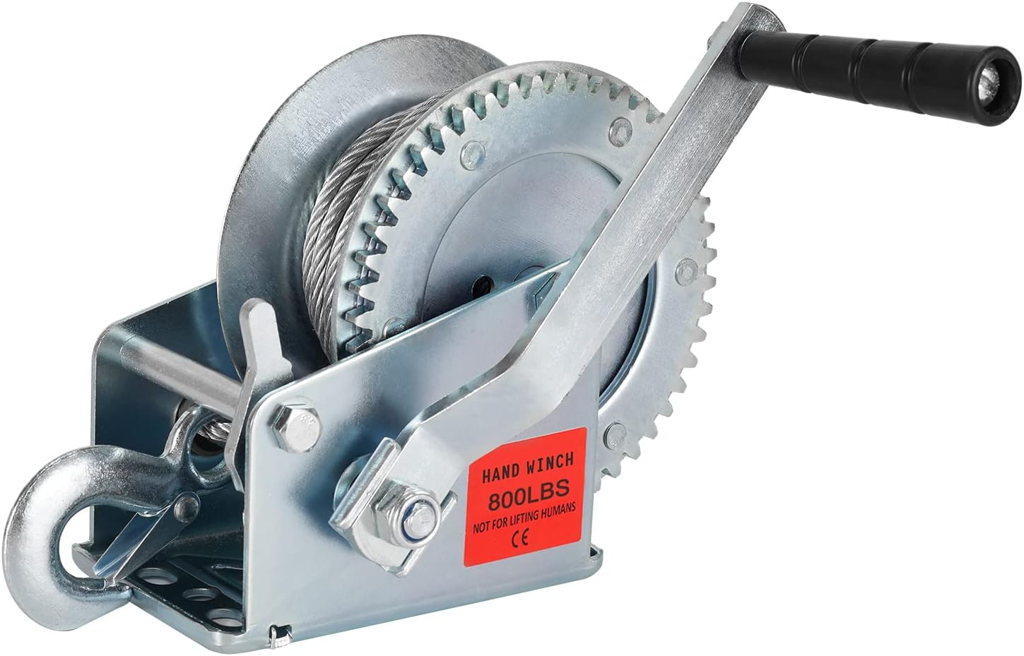 Heavy Duty Hand Winch 800 lbs with 32 ft Steel Wire Rope, Hand Crank Strap Gear Winch with Steel Wire, for ATVs Boats Trailers Trucks Auto Marine
