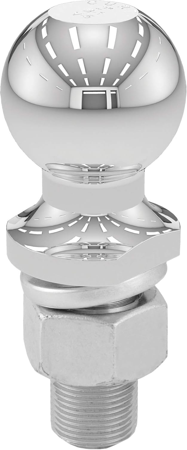Chrome Trailer Hitch Ball, 5,000 lbs, 2-Inch Diameter, 1 x 2-1/4-Inch Shank