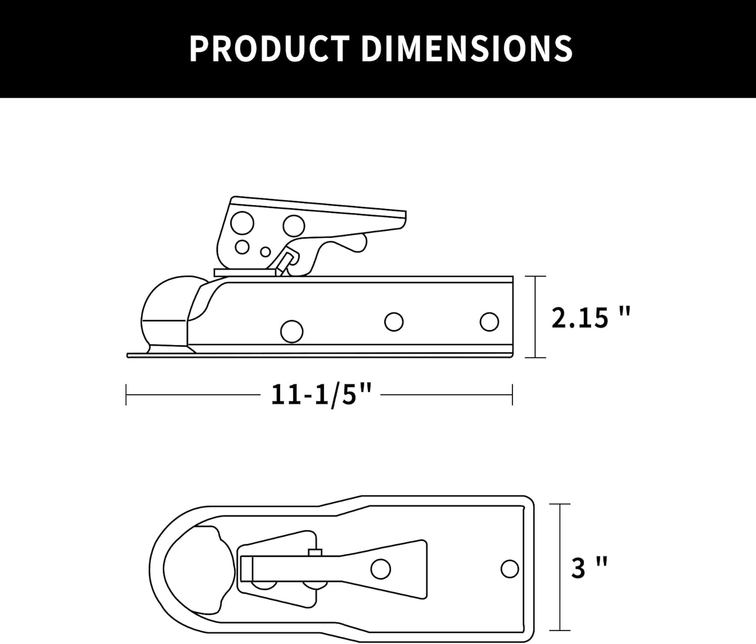 Trailer Coupler for 3" Channel, 2" Ball Trailer Tongue Coupler 3,500LBS