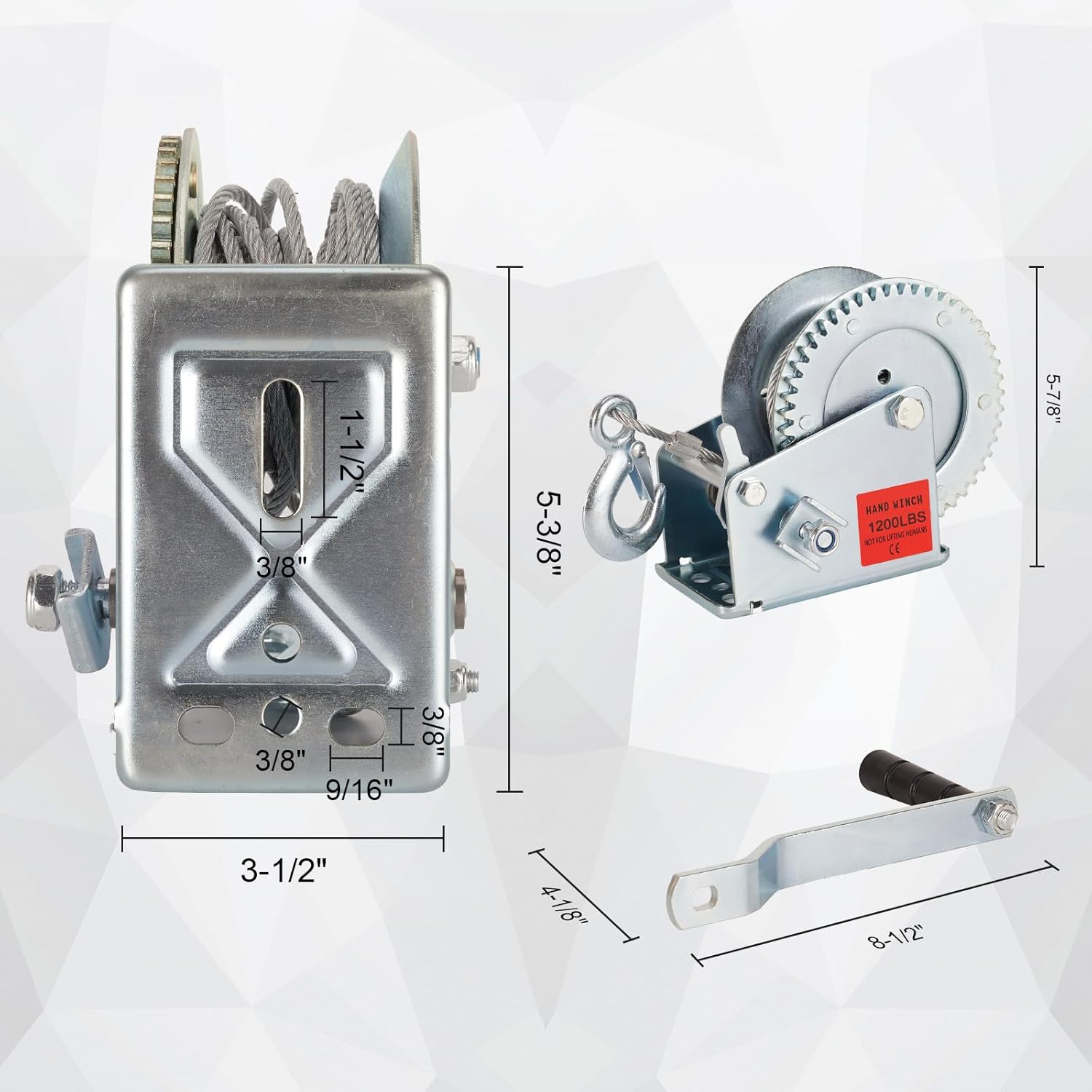 Heavy Duty Hand Winch 1200 lbs with 32 ft Steel Wire Rope, Hand Crank Strap Gear Winch with Steel Wire, for ATVs Boats Trailers Trucks Auto Marine