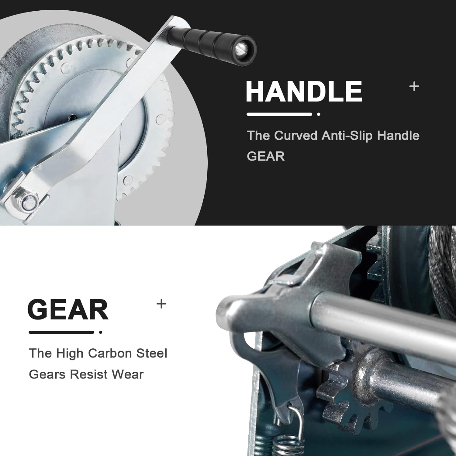 Heavy Duty Hand Winch 800 lbs with 32 ft Steel Wire Rope, Hand Crank Strap Gear Winch with Steel Wire, for ATVs Boats Trailers Trucks Auto Marine