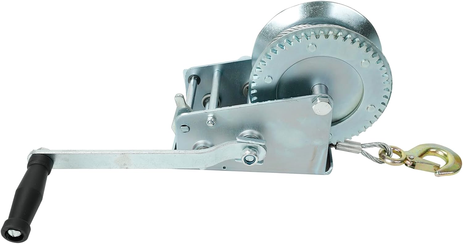 BLACKHORSE-RACING 3500 lbs Hand Winch with 33FT Cable, Hardened Steel 2 Gear Manual Crank Winch for ATV RV Boat Trailer Truck Marine Winch Heavy Duty Hand Crank Winch with Hook