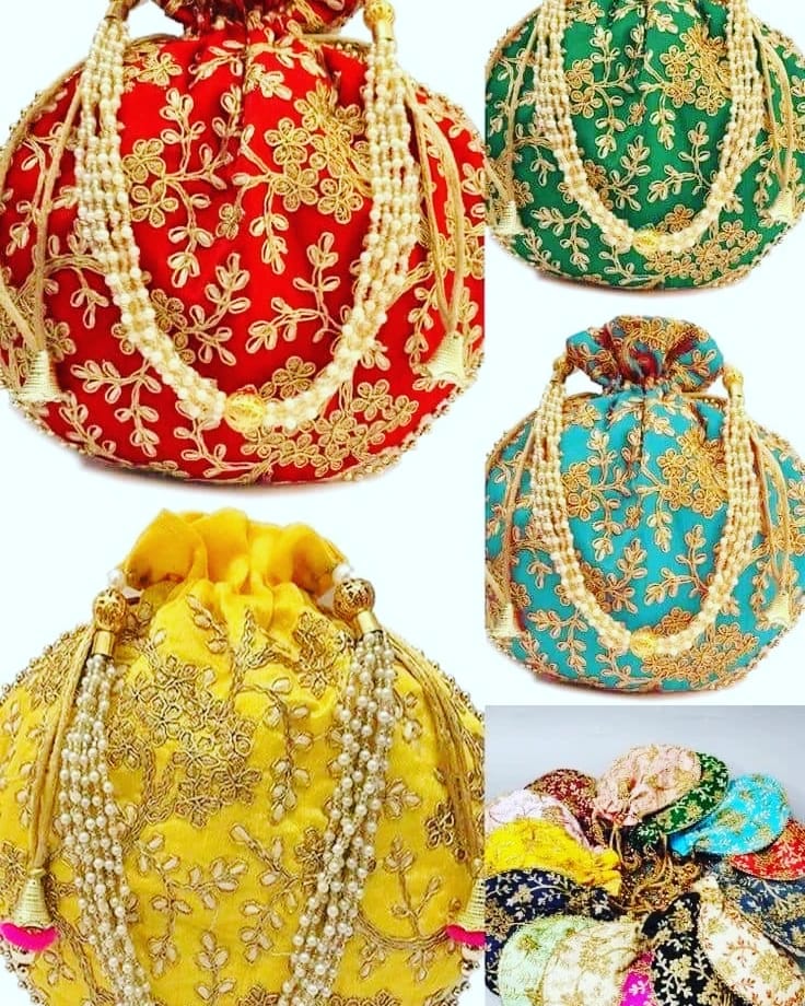 Traditional Embroidered Silk Potli Bags