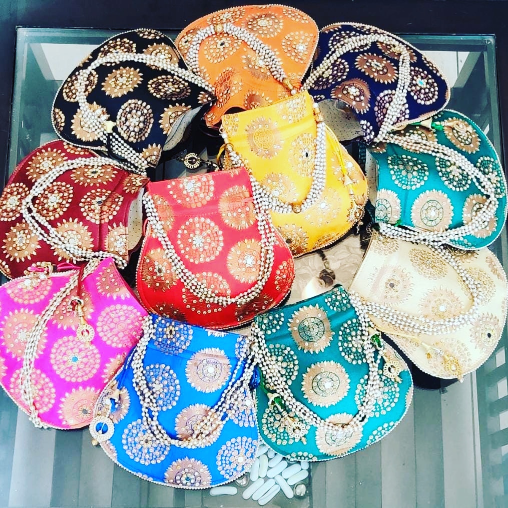 Mini Rangoli Design Embroidered Potli Bags