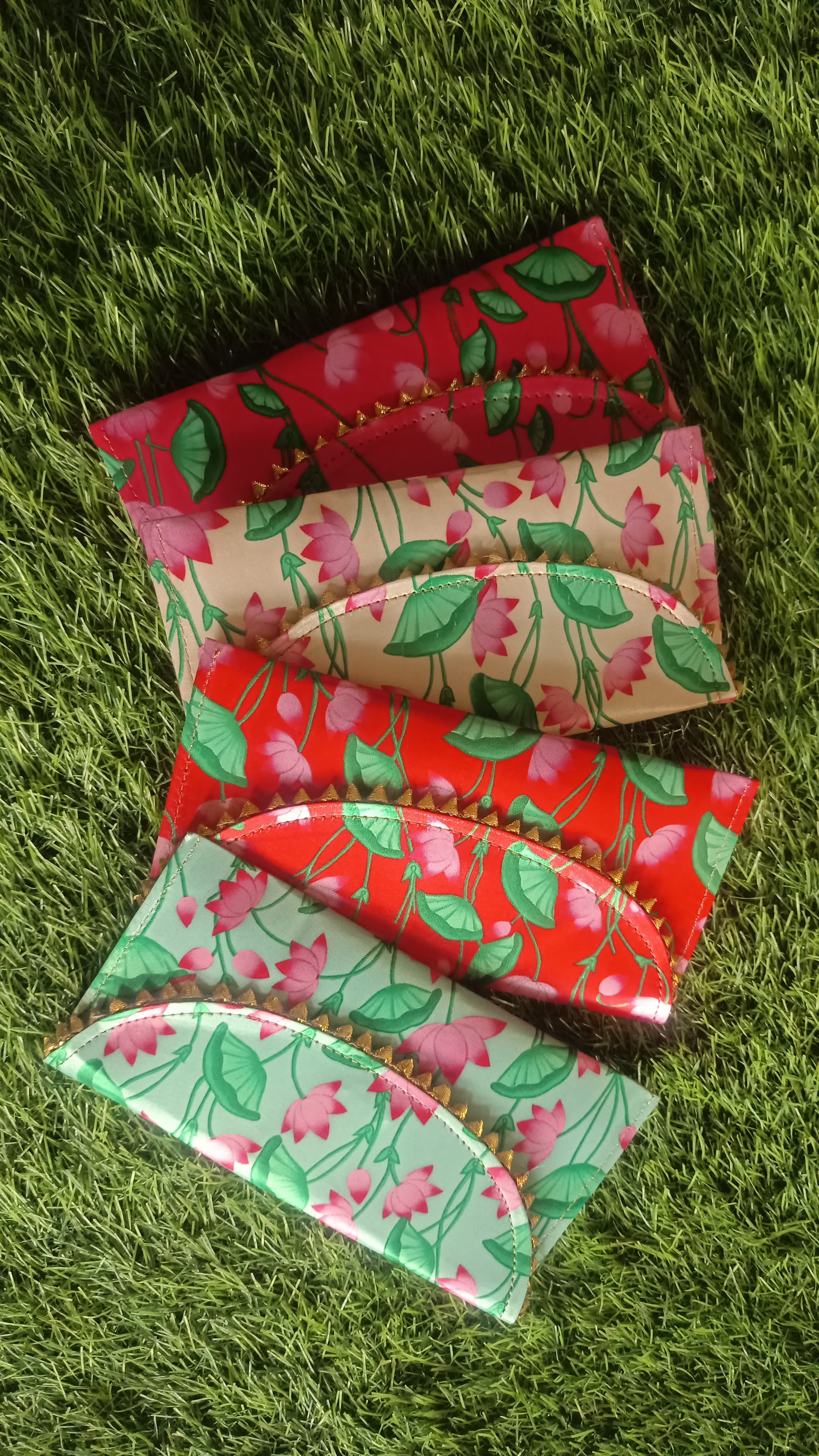 Silk Digital Lotus Print Clutches