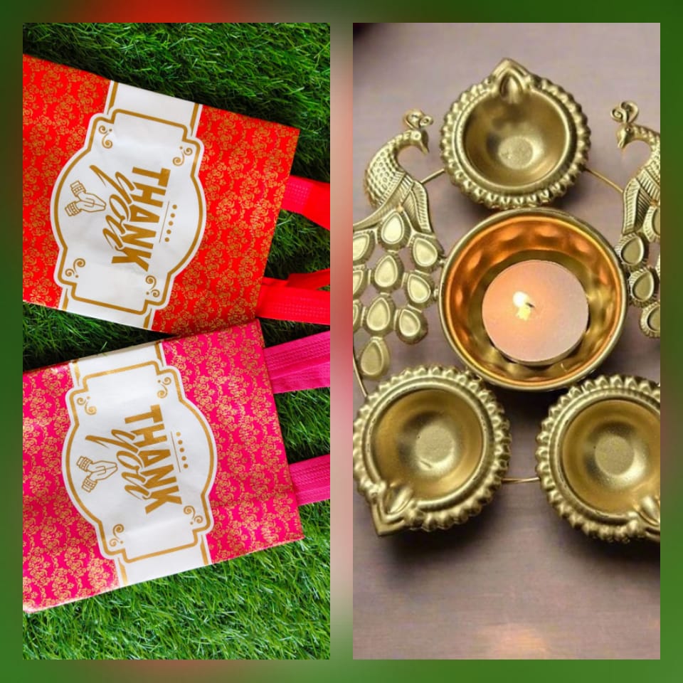 PVC Thank You Bags with Peacock Urli Combo