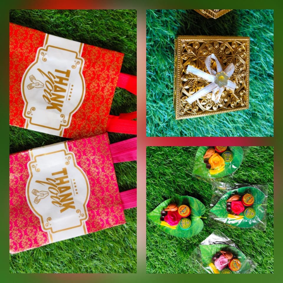 PVC Thank You Bag with Fiber Kumkum Box & Fancy Haldi Kumkum Combo