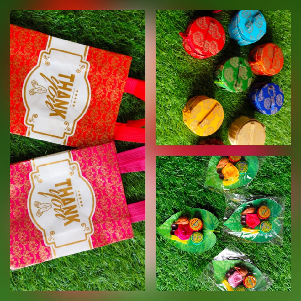 PVC Thank You Bag with Silk Brocade Bangle Box & Haldi Kumkum Combo