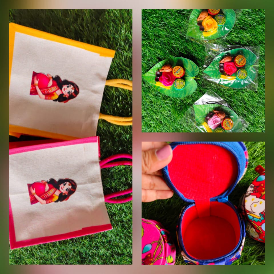 Baby Shower Jute Bag with Pichwai Bangle Box & Haldi Kumkum Combo