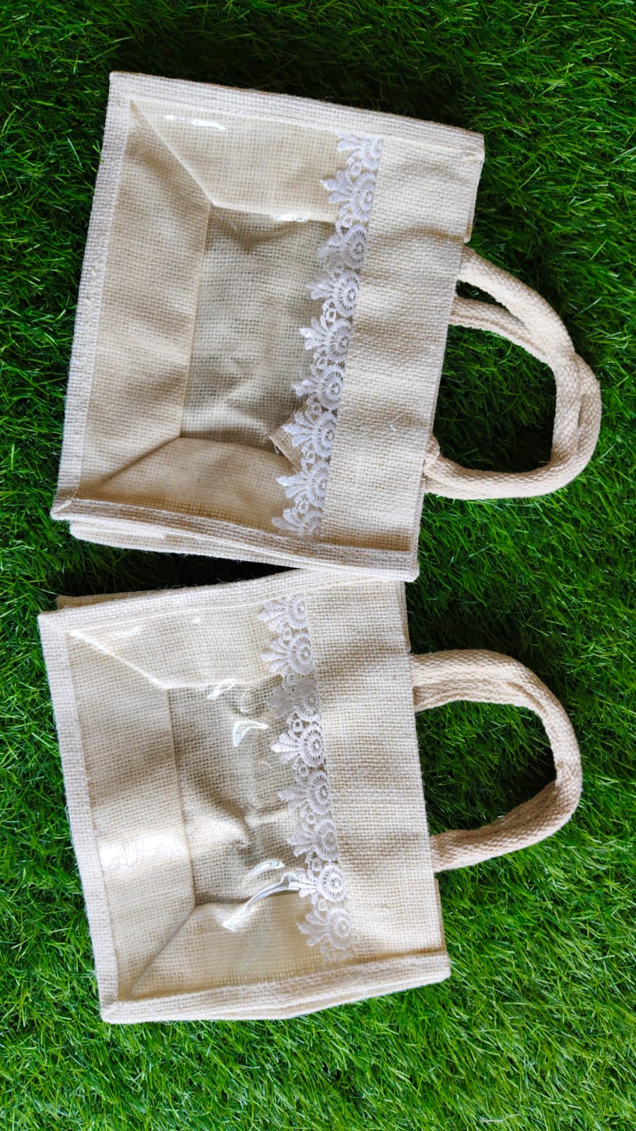 Elegant Jute Bag with Transparent Glass Panel