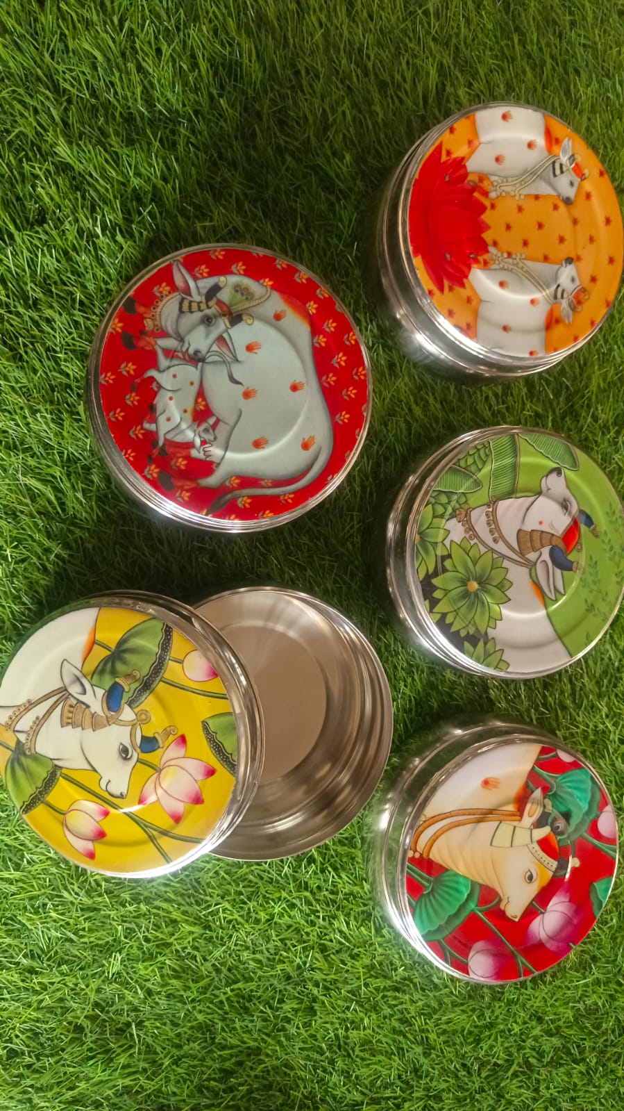 Stainless Steel Pichwai Print Tiffin Box