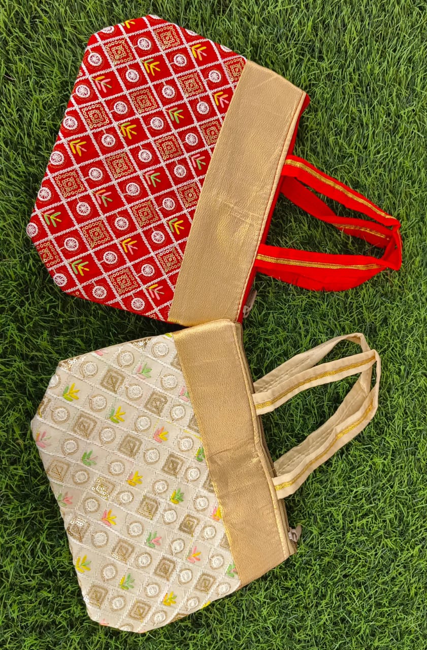 Vibrant Raw Silk Embroidered Zip Bags