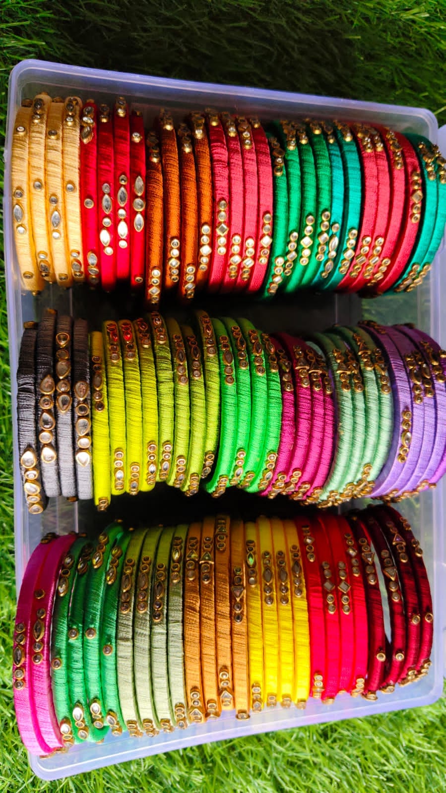 Handmade Silk Thread Bangles With Simple Kundan Work