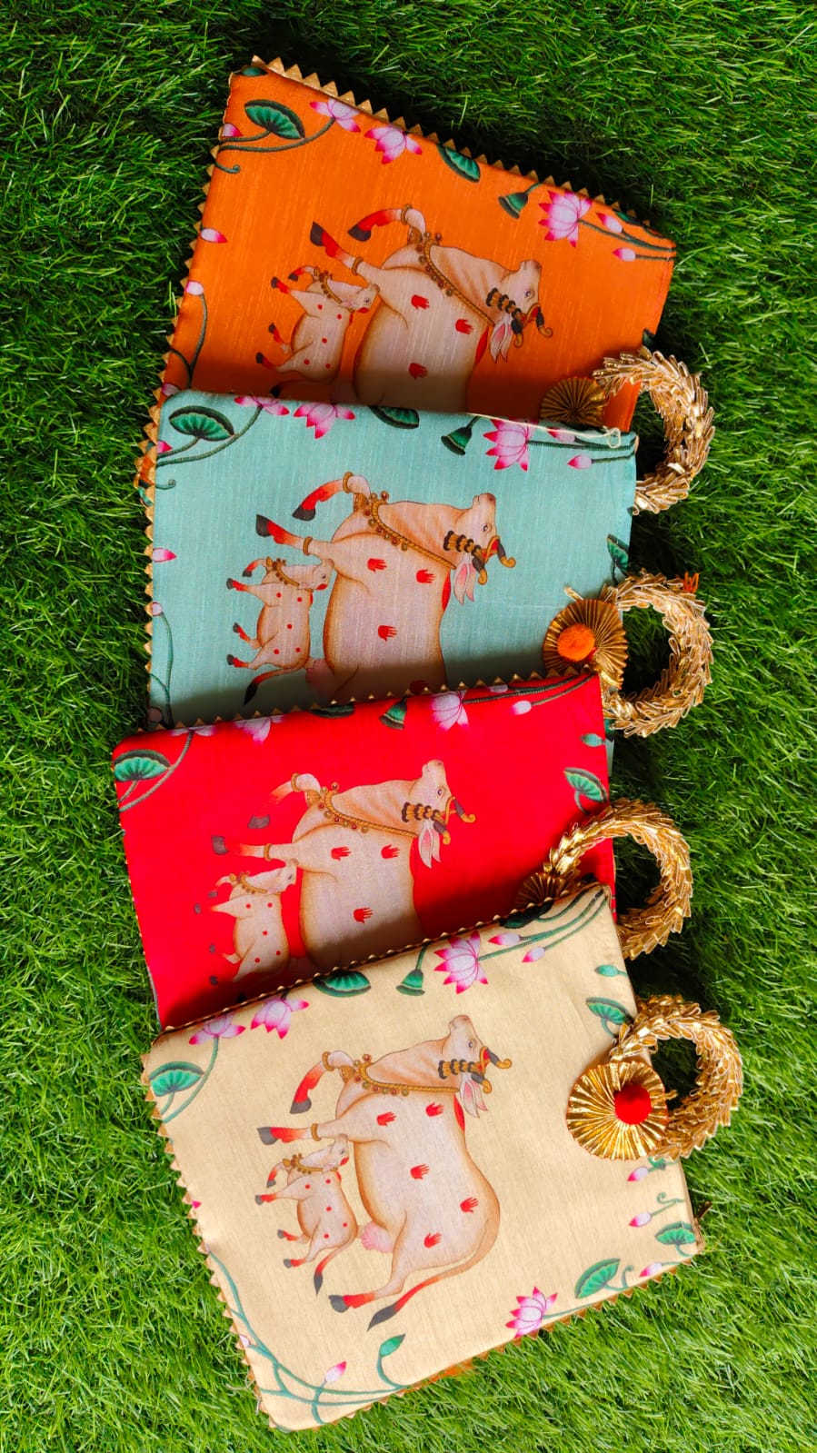 Silk Digital Pichwai Printed Zip Bag with Bangle Handle