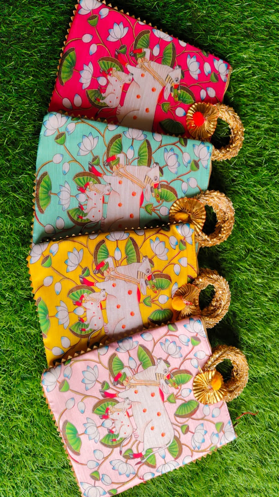 Pichwai Elegance – Silk Digital Printed Zip Bag with Bangle Handle