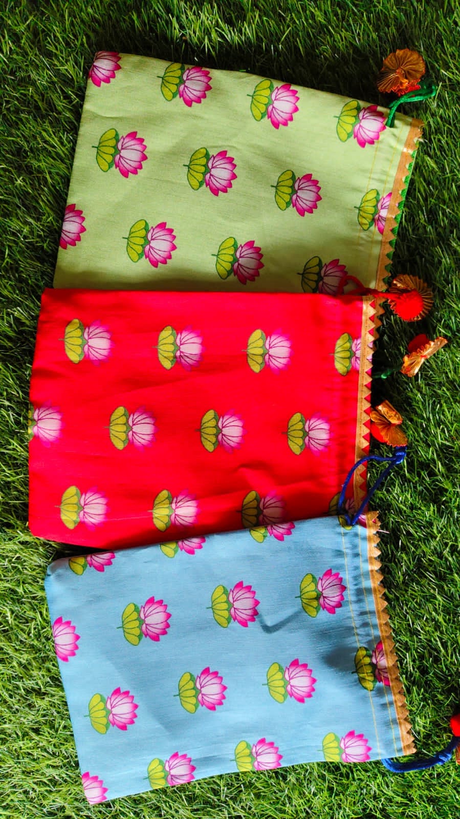 Silk Digital Printed Potli - Lotus Motif (Assorted Colours/Prints)