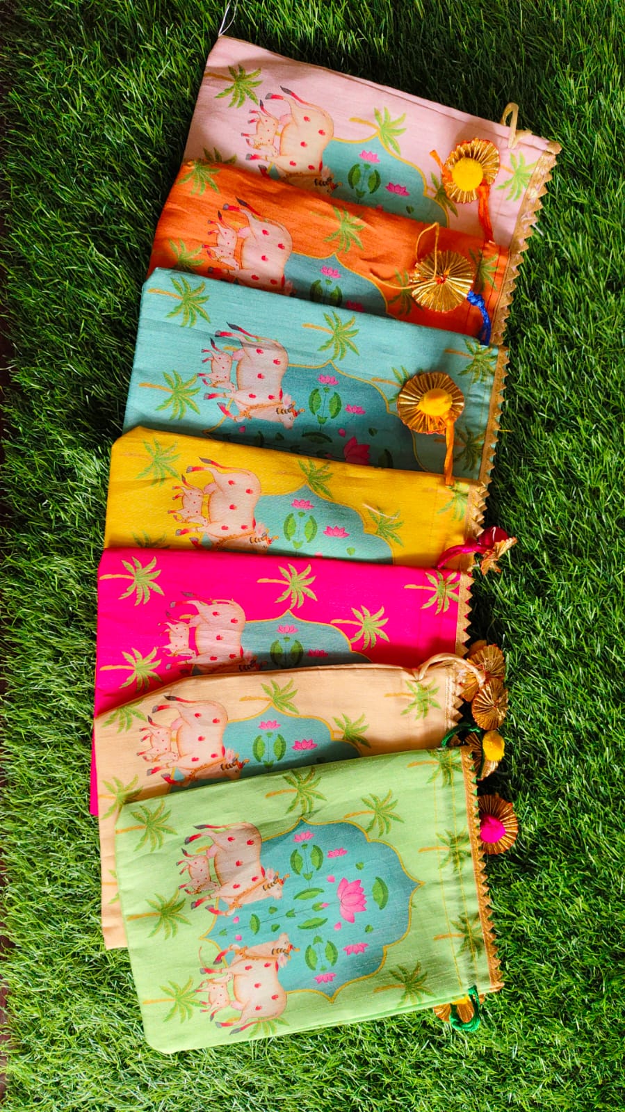 Silk Digital Printed Potli - Pichwai Print (Assorted Colors/Prints)