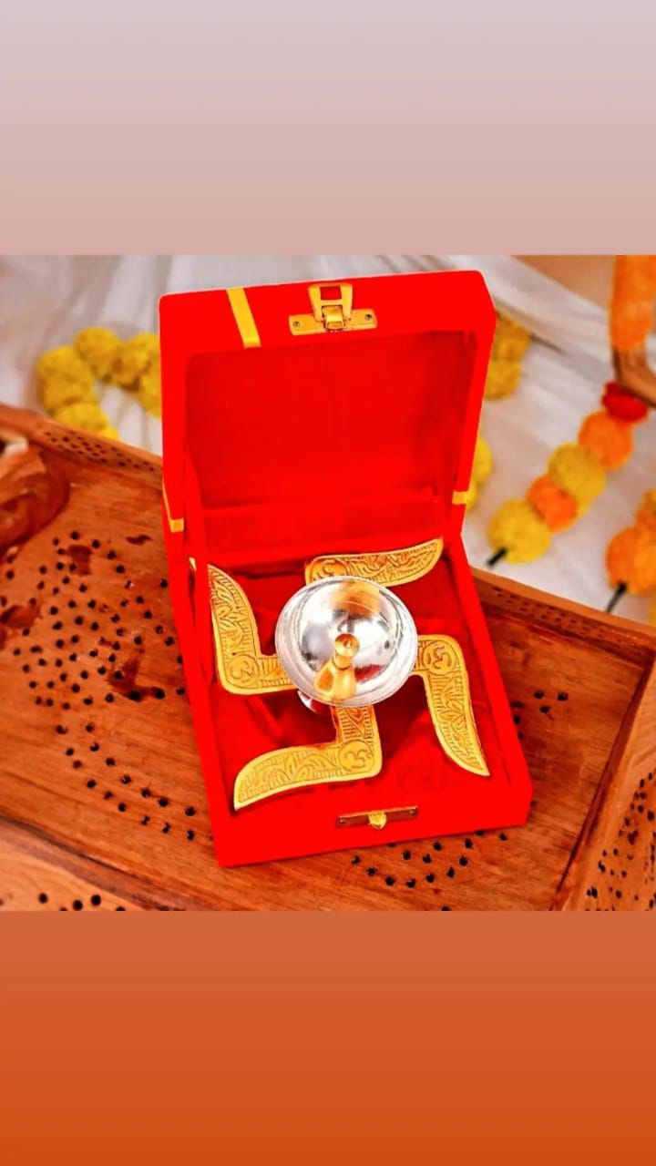 Metal Swastik Diya in Velvet Box Combo