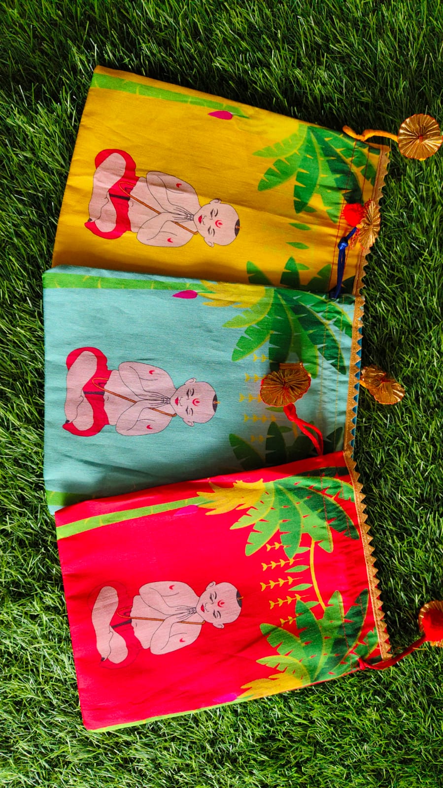 Silk Digital Printed Potli Bags - Praying Motifs (Assorted Colours/Prints)