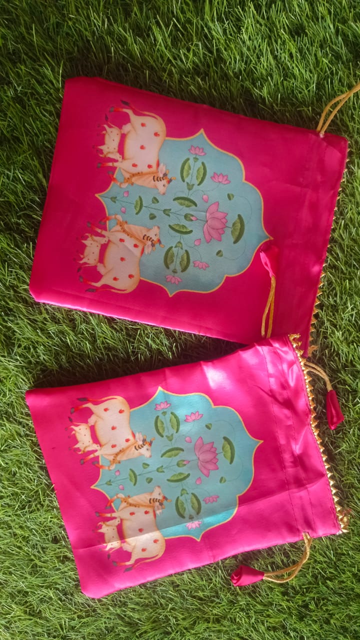 Silk Digital Printed Potlis - Pichwai Print Variation (Assorted Colours/Prints)