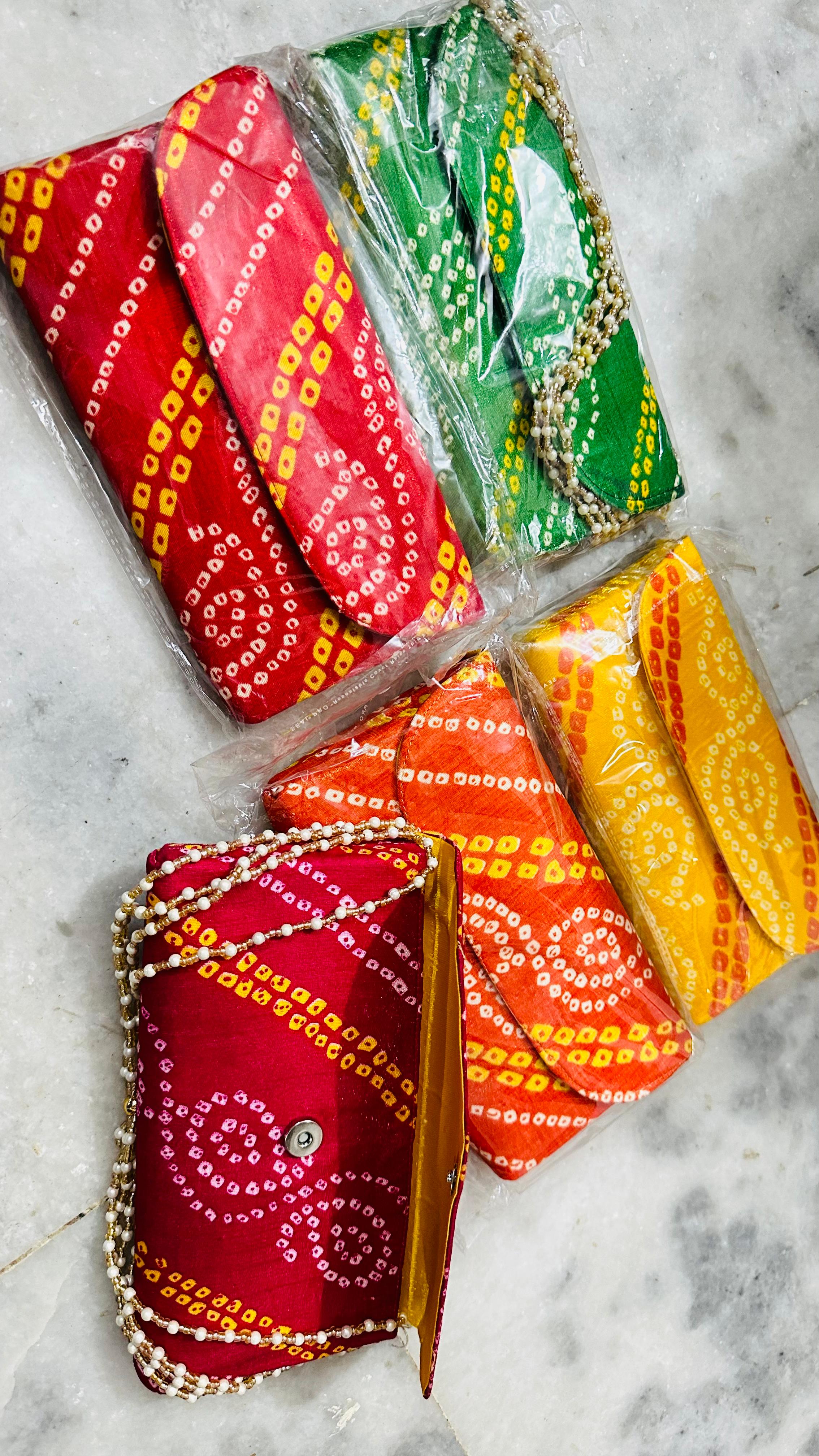 Colorful Patterned Purses With Beaded Hold Straps (Assorted Colors)