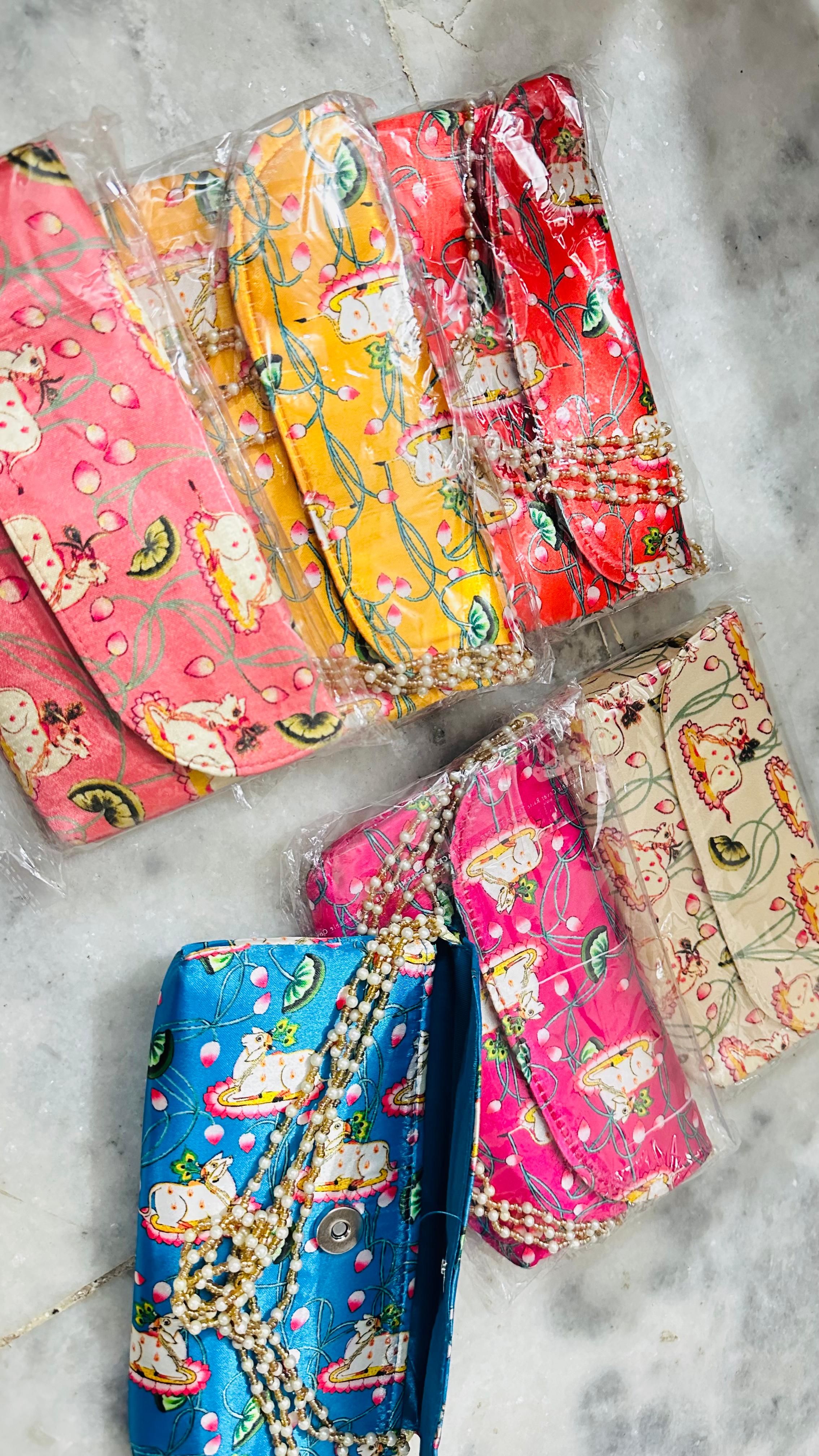 Colorful Pichwai Print Purses With Beaded Straps (Assorted Colors and Prints)