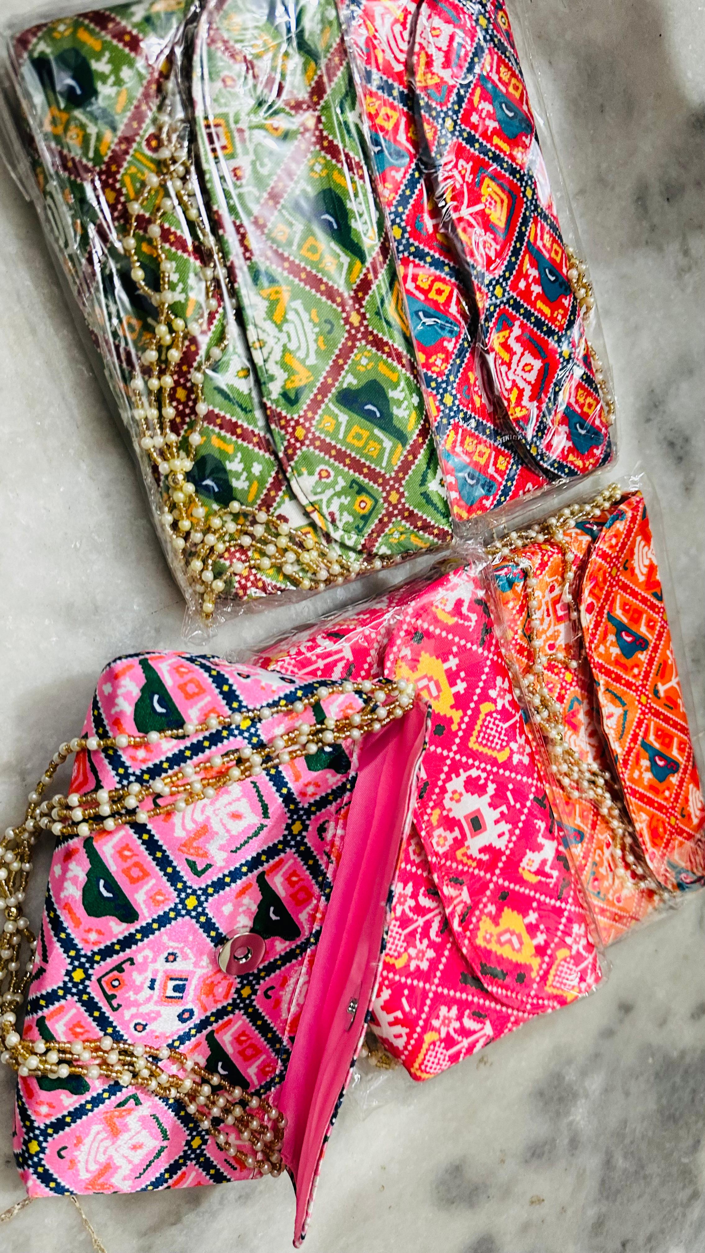 Ethnic Print Purses With Beaded Straps (Assorted Colors)