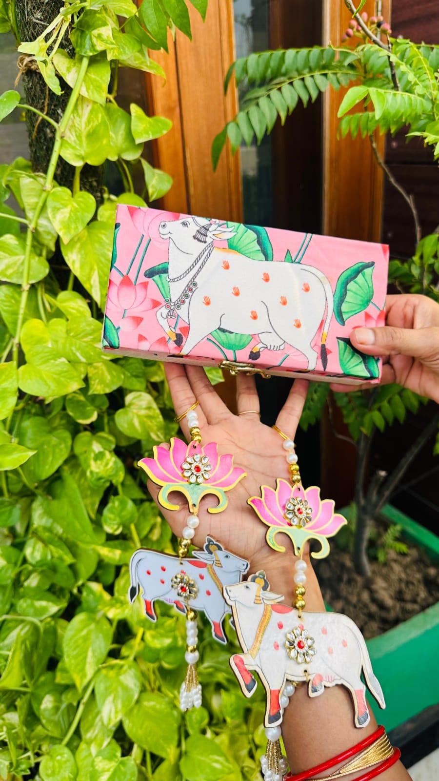 Silk Digital Pichwai Printed Box And Pichwai Hangings Pair Combo (Assorted Colors/Patterns)