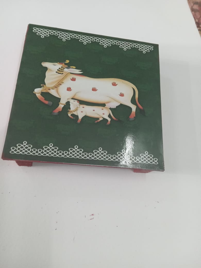 MDF Wooden Pooja Manai (Stand) (Assorted Colors/Prints)