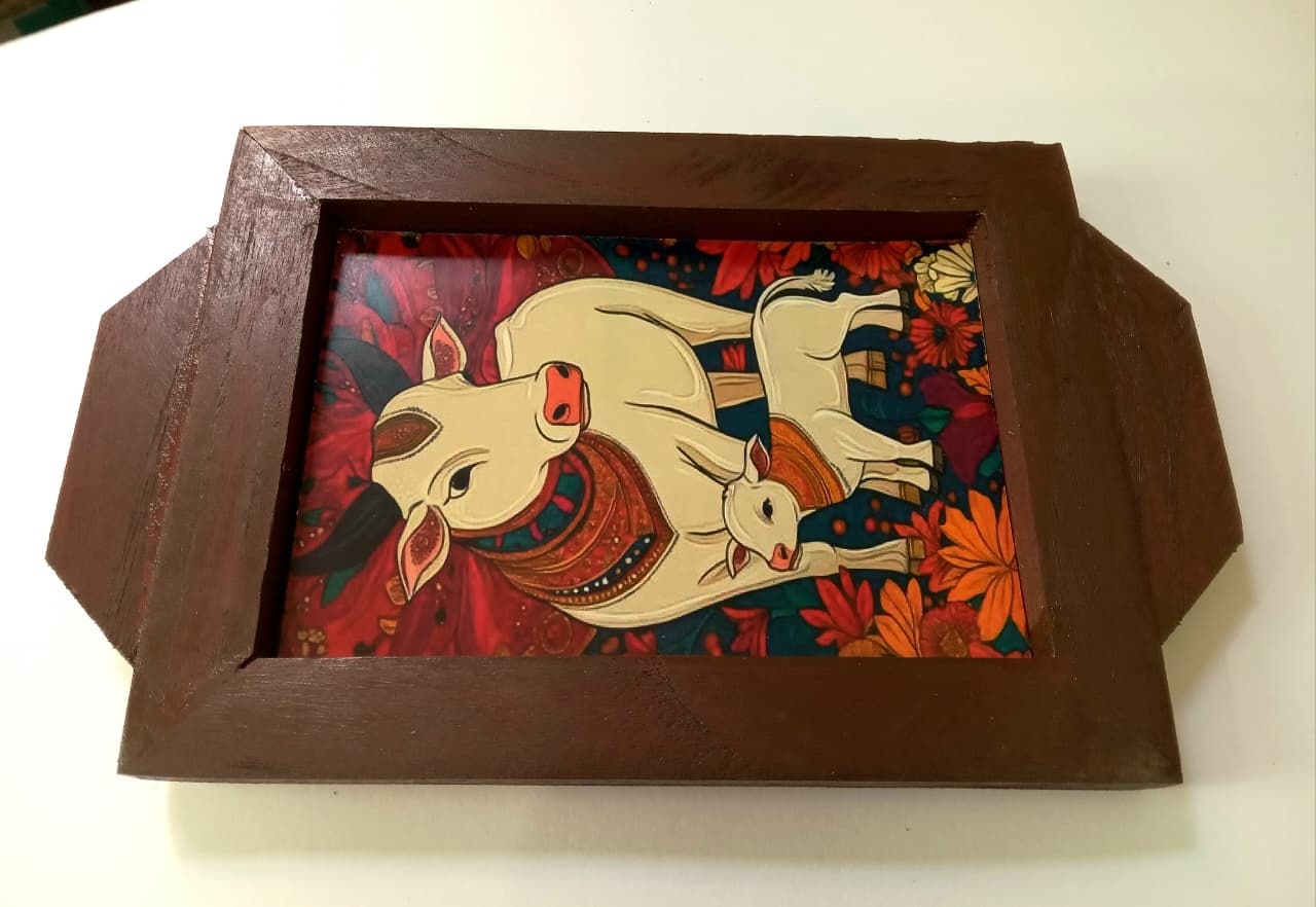 MDF Teakwood Slim Trays With Laminated Print (Assorted Prints/Colors)