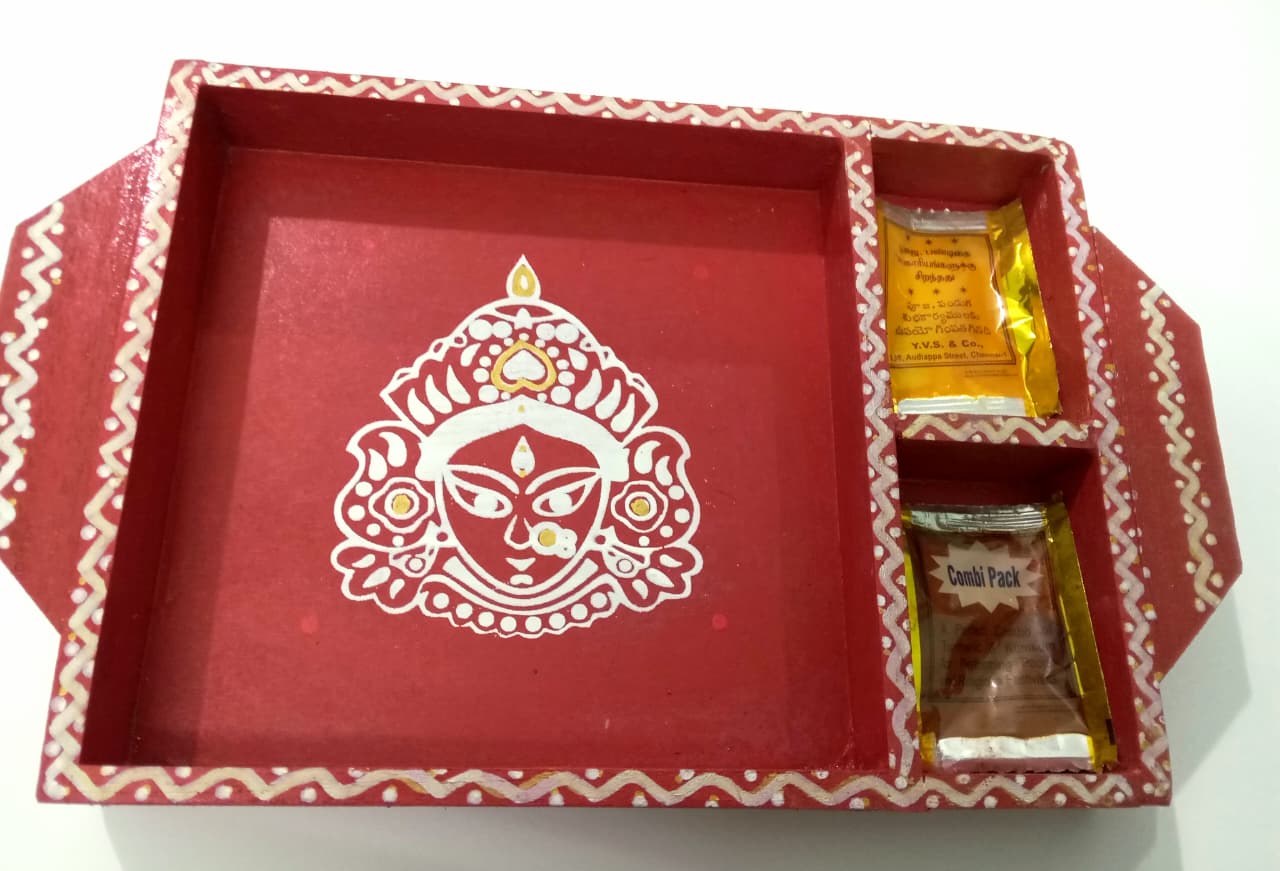 Durga Ma MDF Teakwood Tray