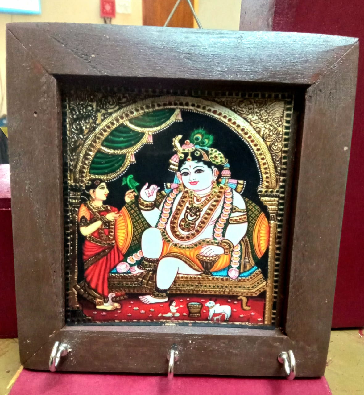 MDF Teakwood Photo Frame Cum Key Holder (Random Designs)