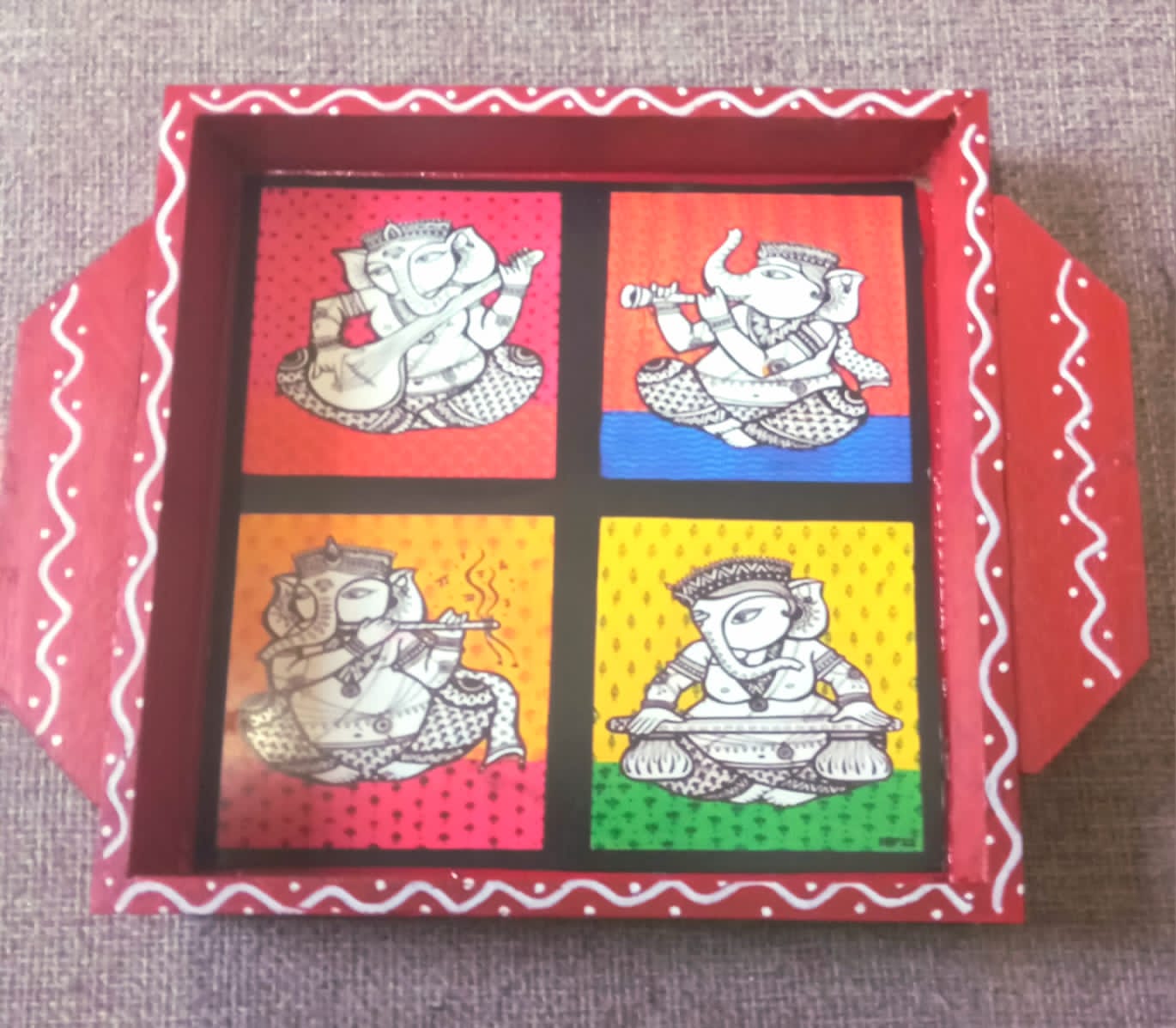 MDF Teakwood Trays - Ganesh Ji Themed (Assorted Designs)