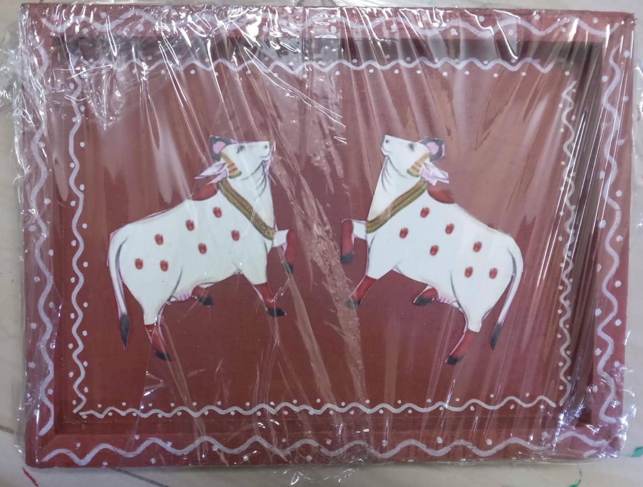 Pichwai-Themed MDF Teakwood Slim Trays