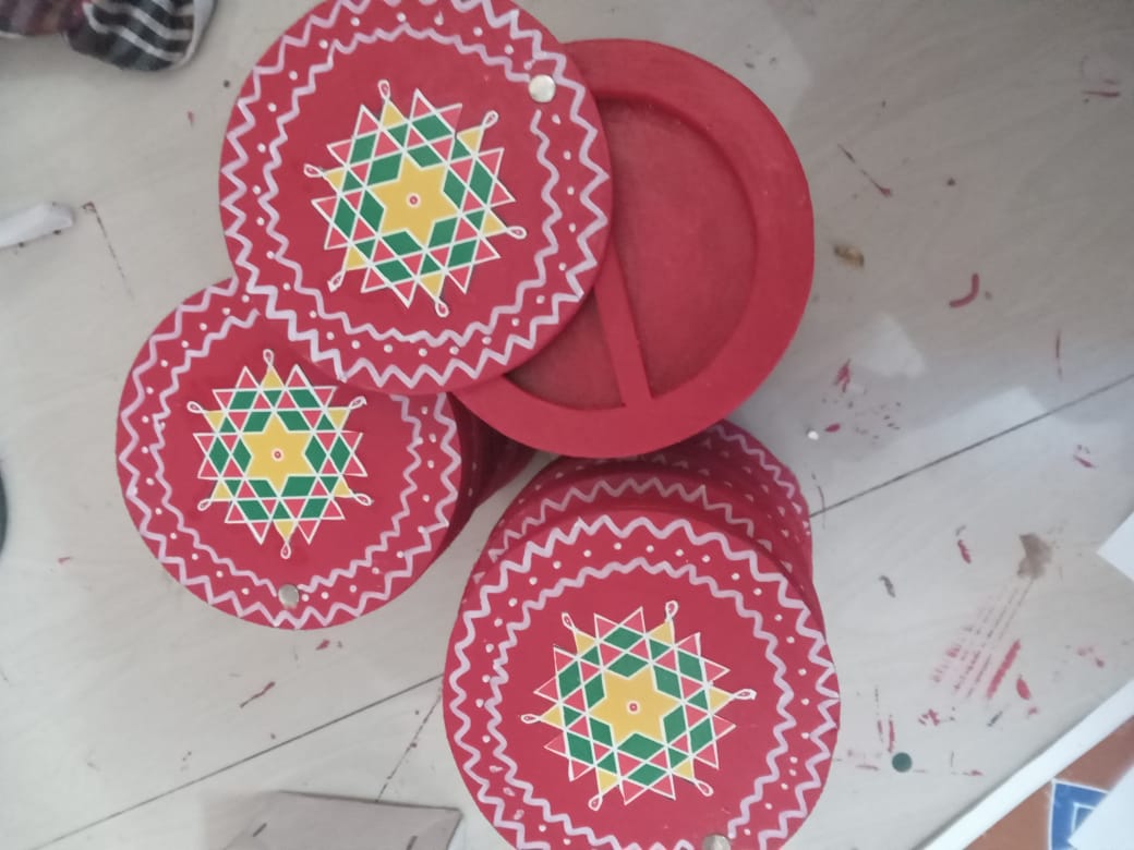 Kolam (Rangoli) - Printed Round Haldi Kumkum Boxes