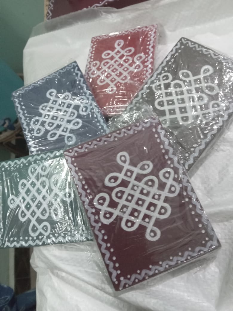 Compact MDF Wooden Pooja Stand With Rangoli Prints