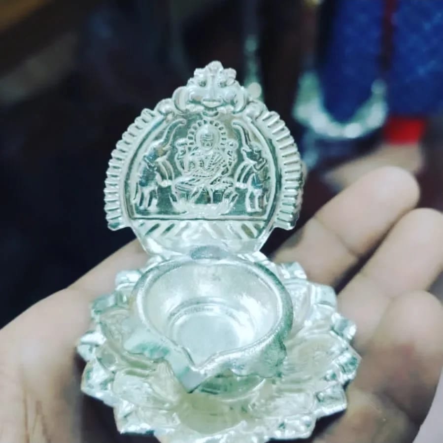 German Silver Lakshmi Lotus Diya