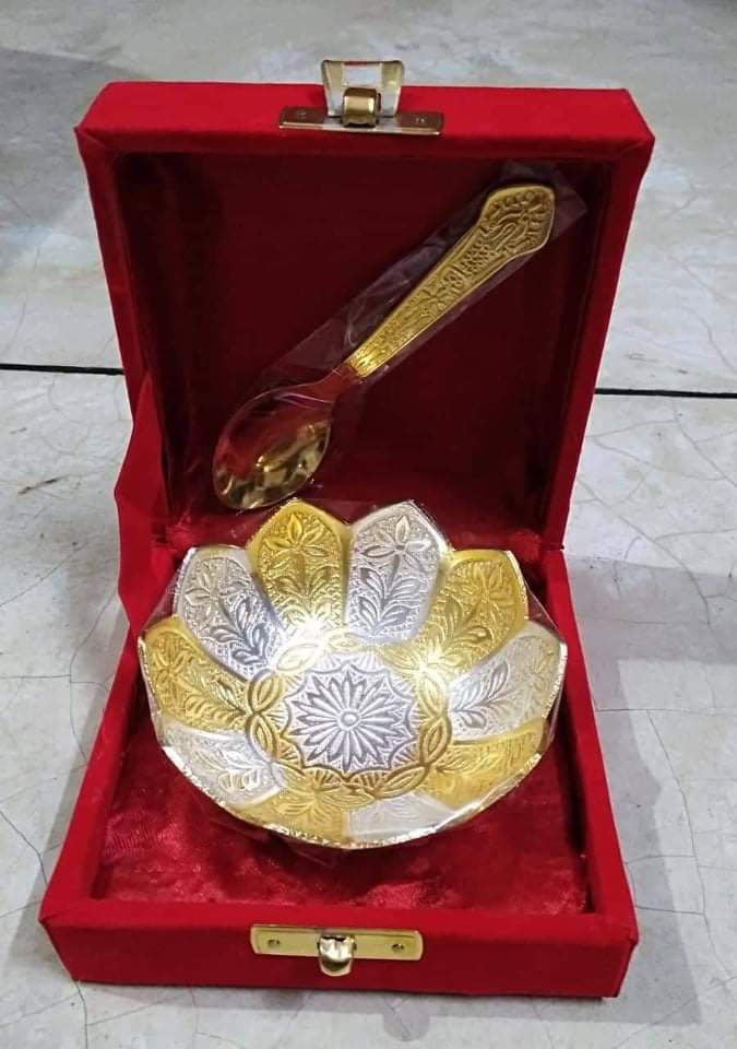 German Silver Bowl & Spoon Set in Velvet Box