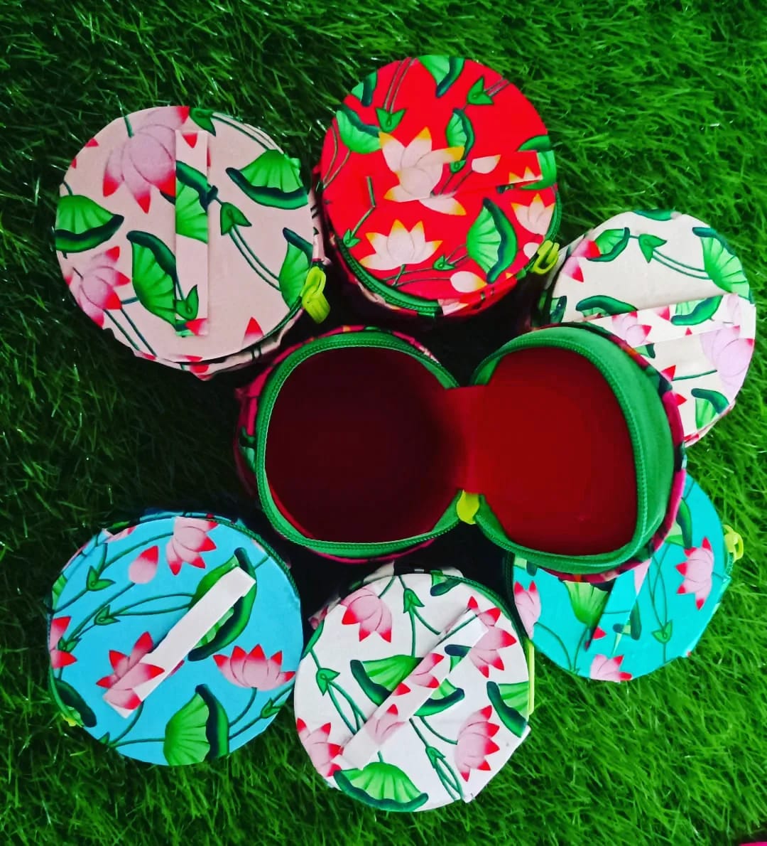 Lotus Printed Round Bangle Boxes (Assorted Designs)