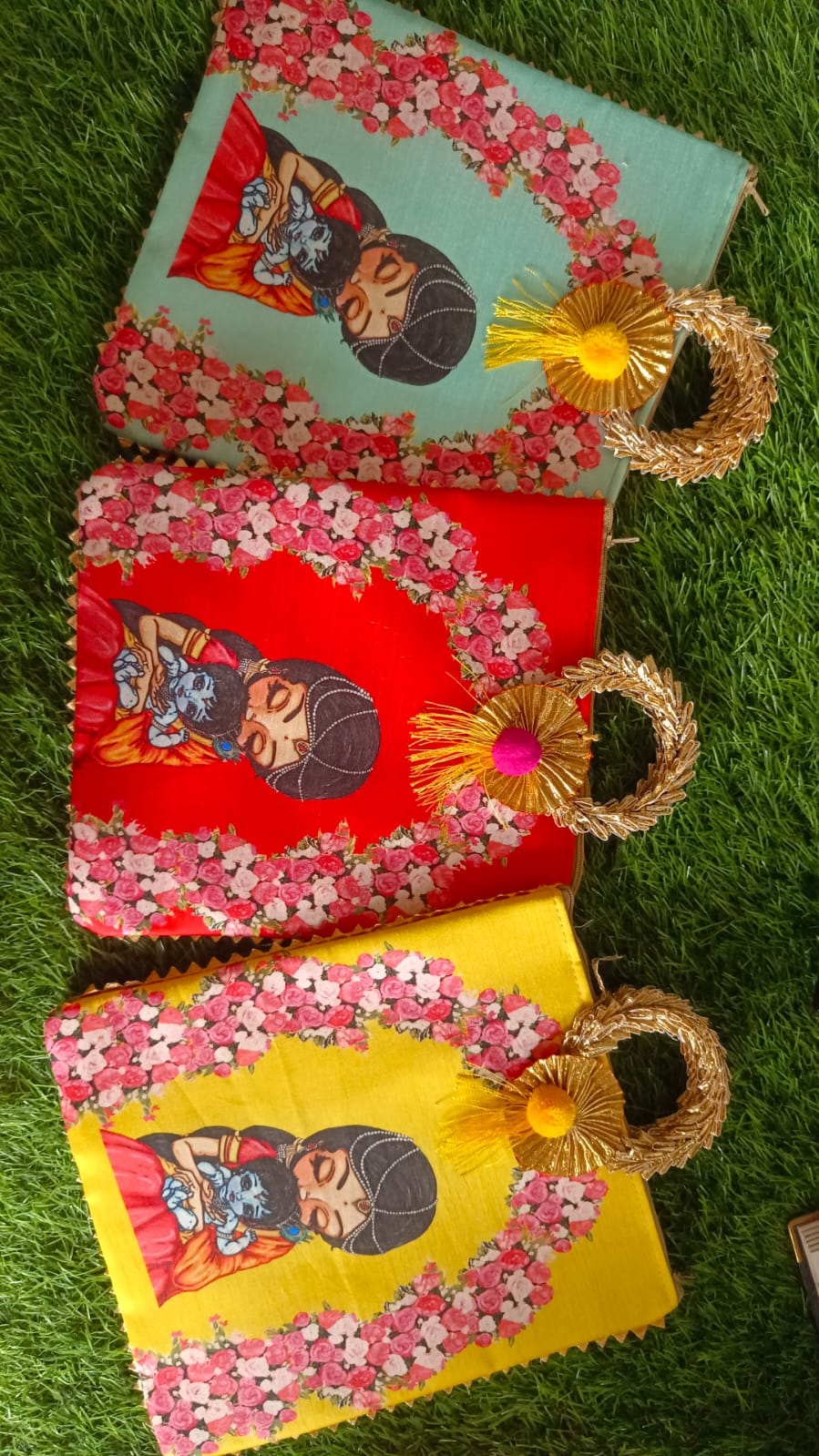 Silk Zip Bags - Baby Krishna Themed